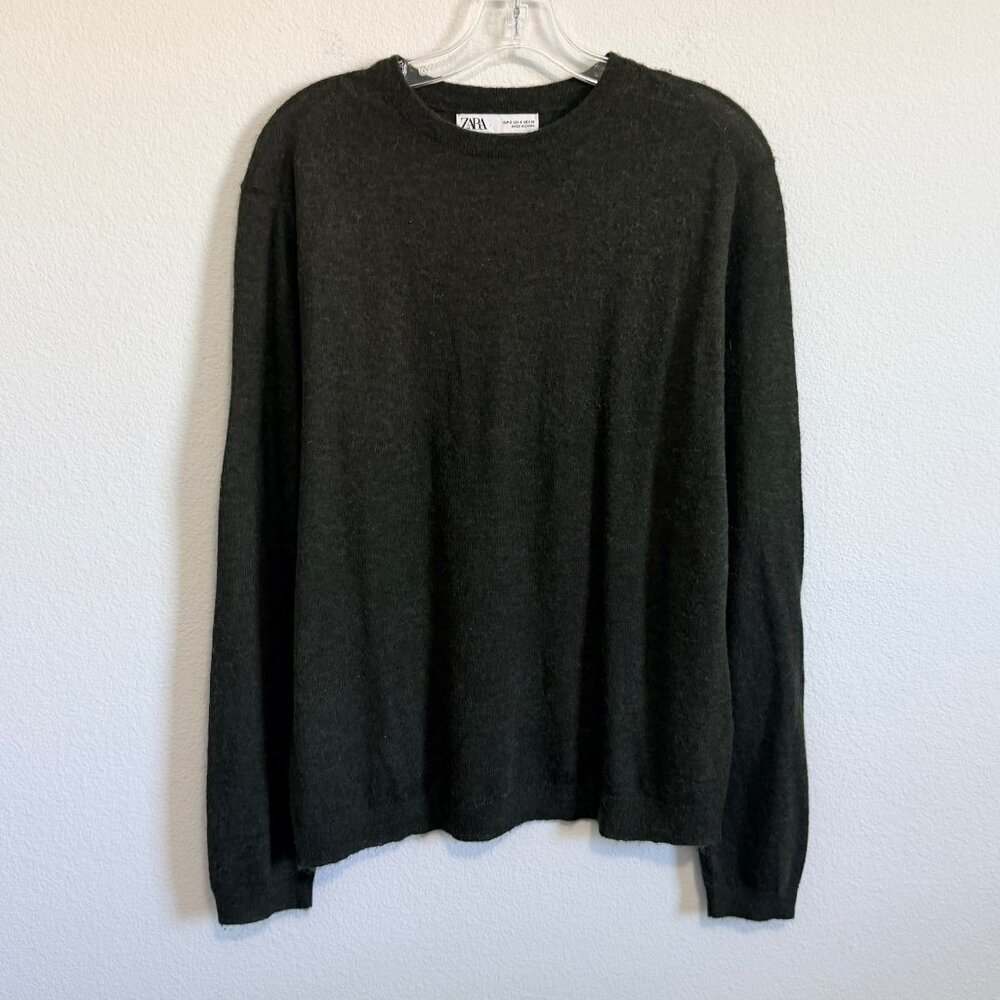 Zara Long Sleeve Crew Neck Wool Blend Olive Green Sweater Women's Size S